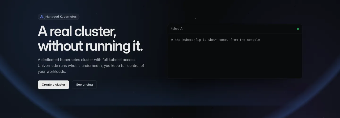 La page Kubernetes managé avec une session kubectl
